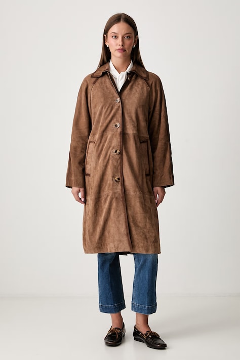 Pedro del Hierro płaszcz damski zamszowy brązowy 5494179