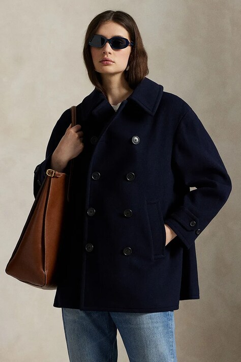 Polo Ralph Lauren krótki płaszcz damski wełniany granatowy 211966536