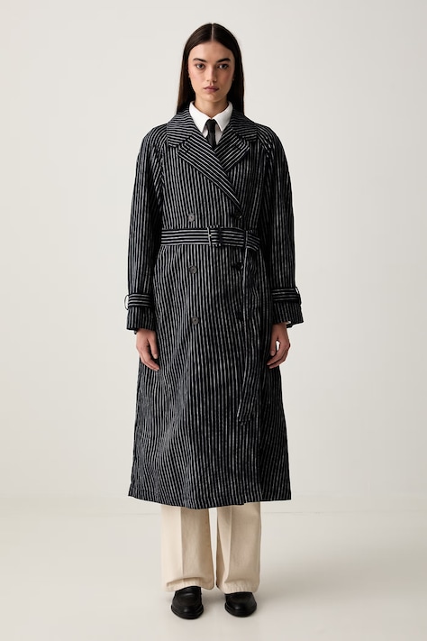 Tommy Hilfiger trenčkot dámský s příměsí lnu námořnický modrý WW0WW49841