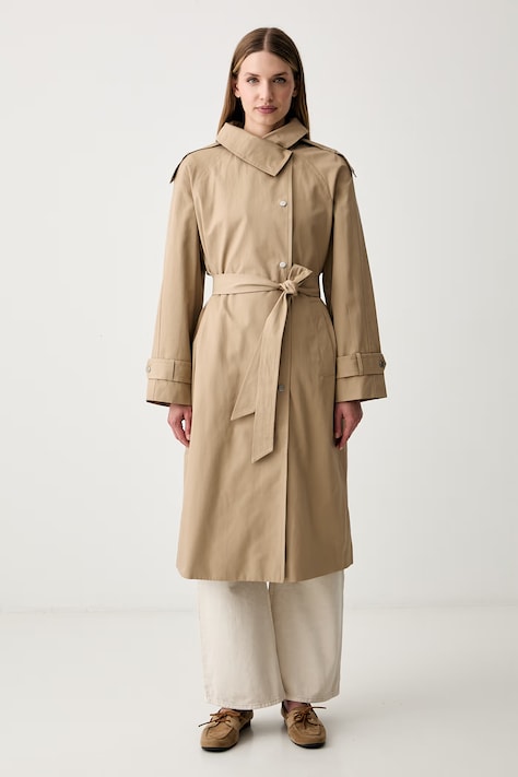 DKNY płaszcz damski z bawełną beżowy DLEMPY55