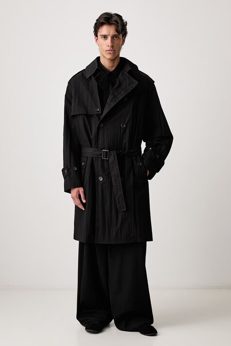 Yohji Yamamoto TRENCH μακιντός με βαμβάκι ανδρικός μαύρος KN3646