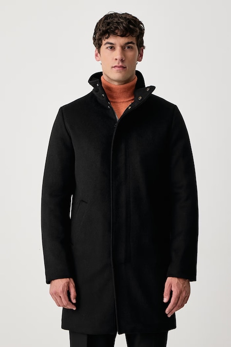 Guess Palton pentru bărbați cu amestec de lână negru M6BL31 W4143