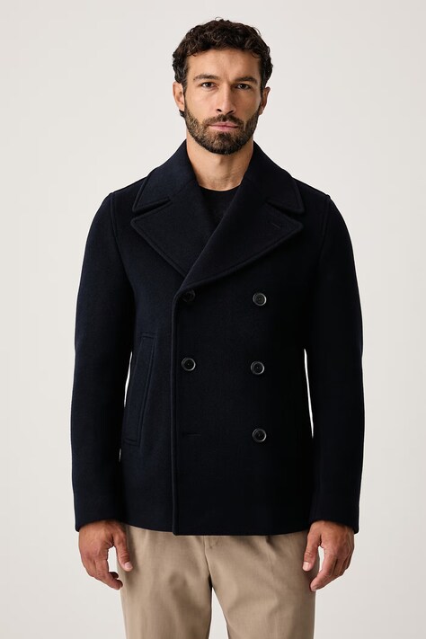 BOSS Kabát férfi gyapjúval H-Hyde-Peacoat-264 sötétkék 50576464