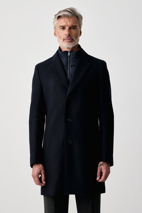 BOSS Plášť pánsky s vlnou H-Hyde-Bib-E-264 tmavomodrý 50571834