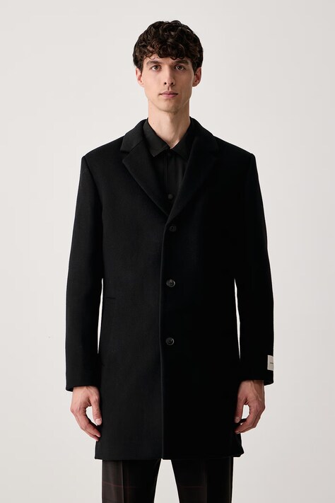 Calvin Klein Płaszcz męski z wełną merino czarny LV04LH444G