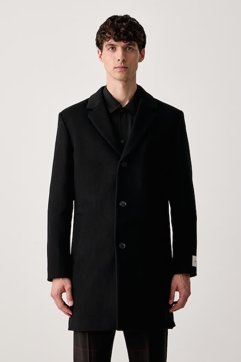 Calvin Klein Płaszcz męski z wełną merino czarny LV04LH444G