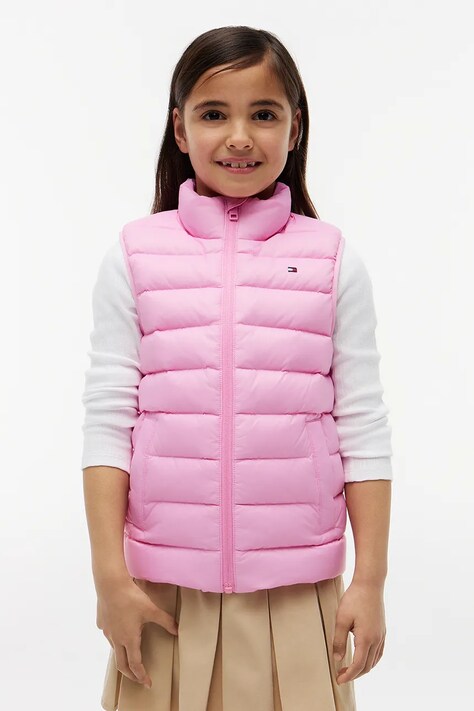 Tommy Hilfiger bezrękawnik puchowy dziecięcy różowy KS0KS00755