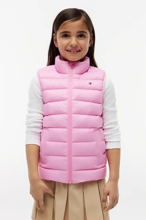 Tommy Hilfiger bezrękawnik puchowy dziecięcy różowy KS0KS00755