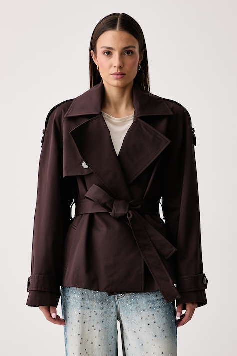 Le Privé Krótki trencz damski bawełniany PEGGY JACKET MARRON brązowy LP00818