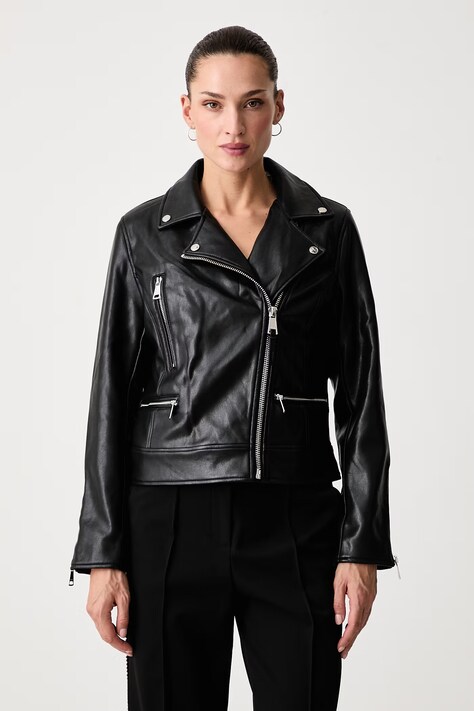 DKNY Ramoneska damska z imitacji skóry czarna DLEMPT70