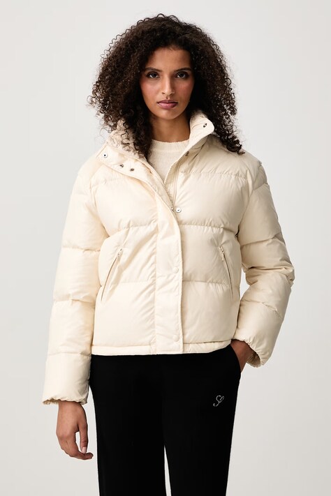 Sporty & Rich Bold Logo Mountain kurtka puchowa damska beżowa OW06182315CR12