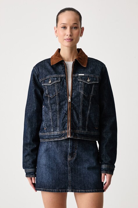 Guess Jeans Prechodná bunda dámska rifľová tmavomodrá W6BN02 D1811
