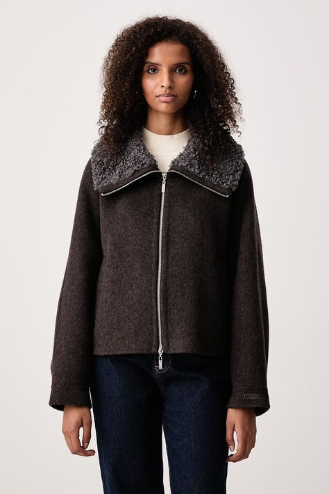 Mos Mosh Kurtka przejściowa damska z wełną brązowa 181430