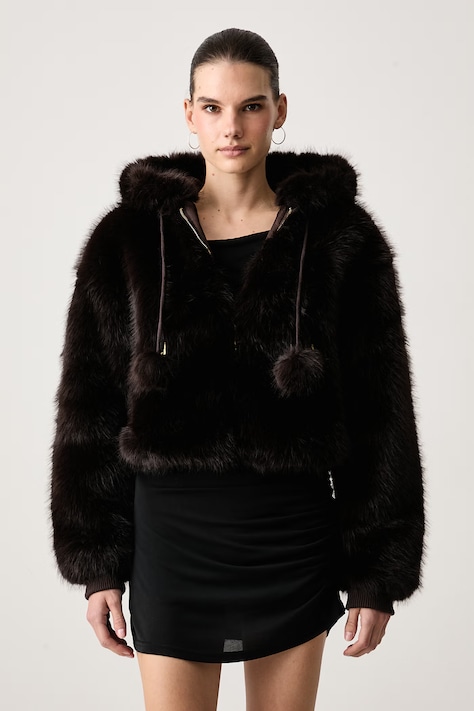 Juicy Couture Μεταβατικό μπουφάν γυναικείο HADI FUR HOODED καφέ JCXIJ126509