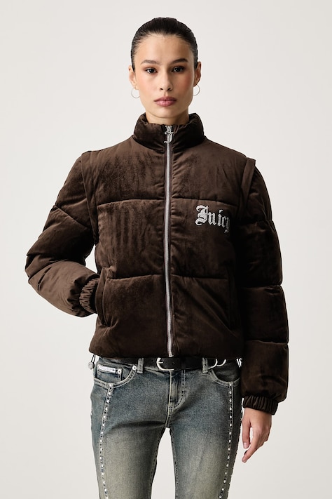 Juicy Couture Стеганая куртка для женщин MARGO DIAMANTE CONVERTIBLE GILET коричневая JCOGL226552