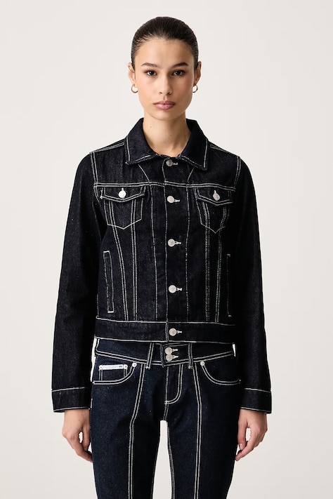 Juicy Couture Джинсовая куртка для женщин из хлопка DOG CREST DENIM тёмно-синяя JCDIJ226951