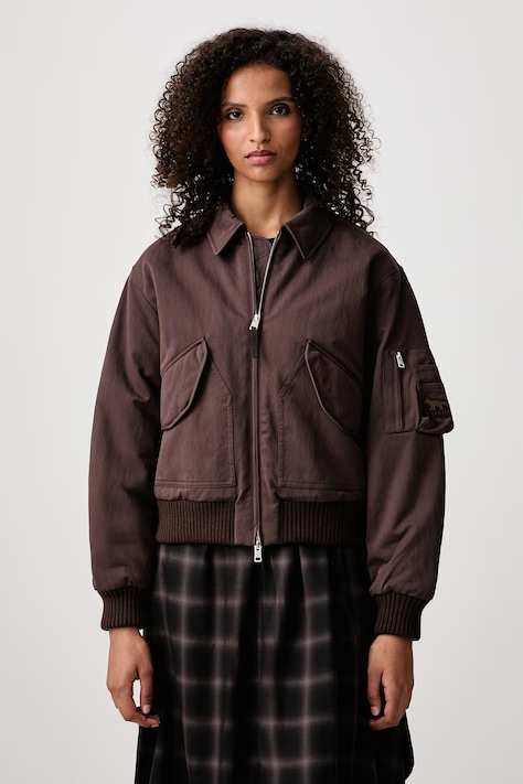 Maison Kitsuné Bomber krótka kurtka damska z bawełną brązowa MRWWV02WQ4109