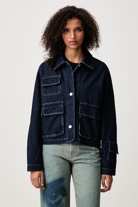 Maison Kitsuné Krótka kurtka damska jeansowa granatowa MRWDV00WD4019