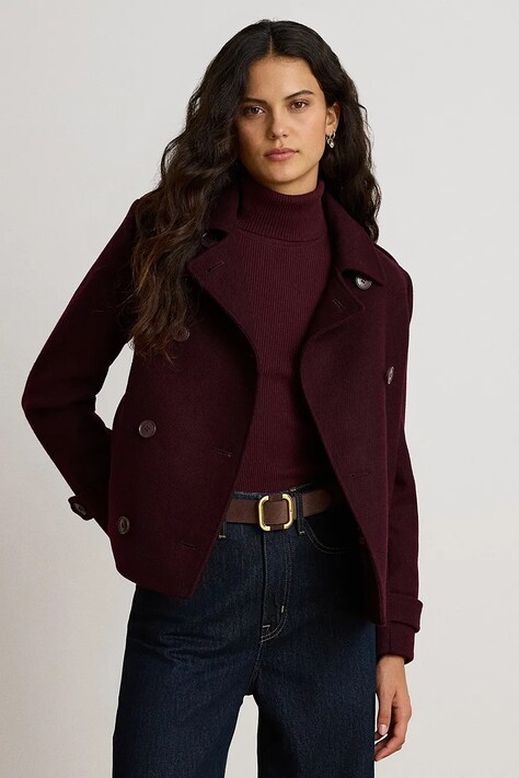 Lauren Ralph Lauren Krótki płaszcz damski z wełną bordowy 297P04149