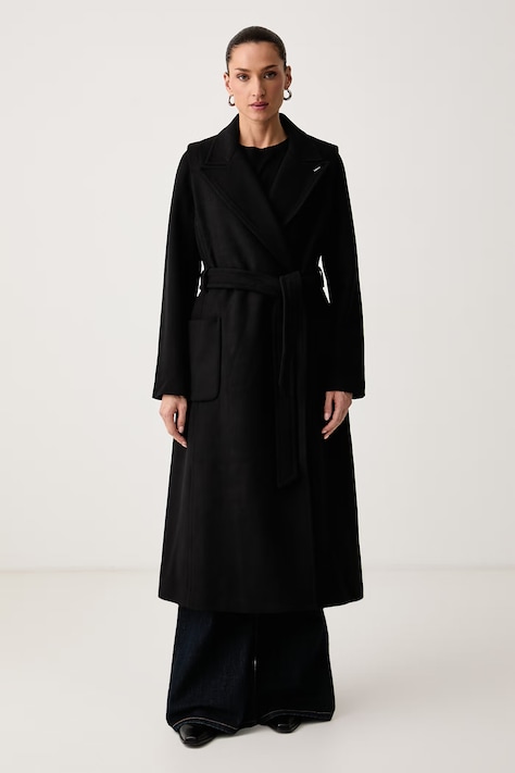 DKNY Płaszcz damski z wełną czarny DLEMWW78