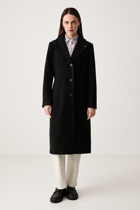 DKNY Płaszcz damski z wełną czarny DLEMWW74