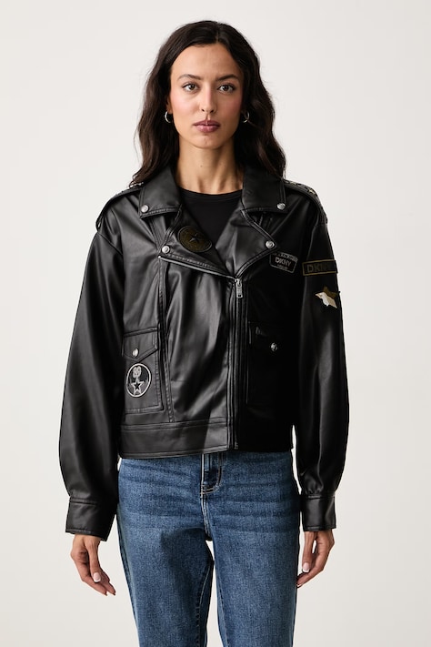 DKNY Ramoneska damska z imitacji skóry czarna P6GCTEGW