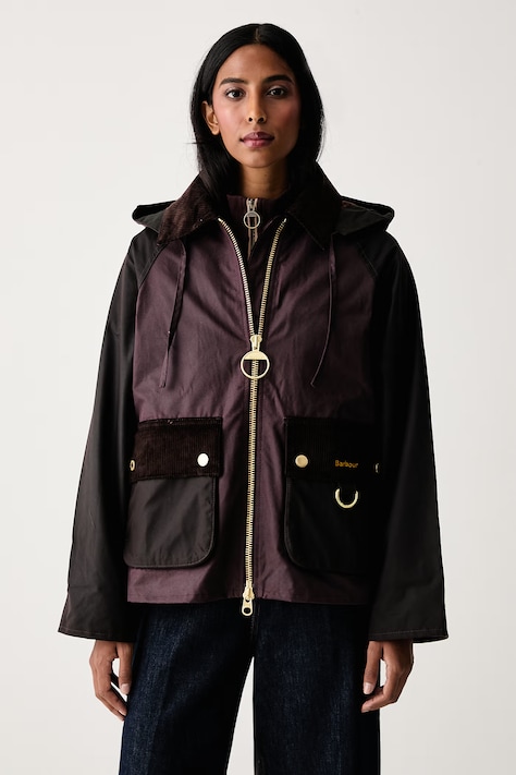 Barbour Krótka kurtka damska bawełniana Carville fioletowa LWX1578