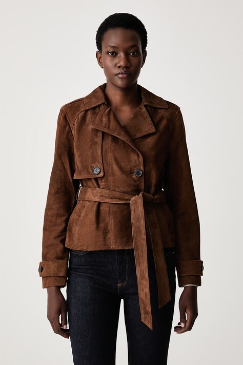 AllSaints Jachetă scurtă pentru femei din piele OKENA maro W019LF
