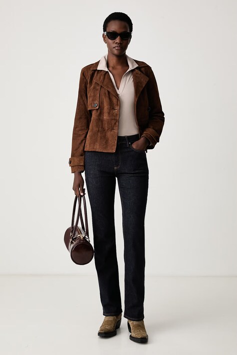 AllSaints Krótka kurtka damska skórzana OKENA brązowa W019LF