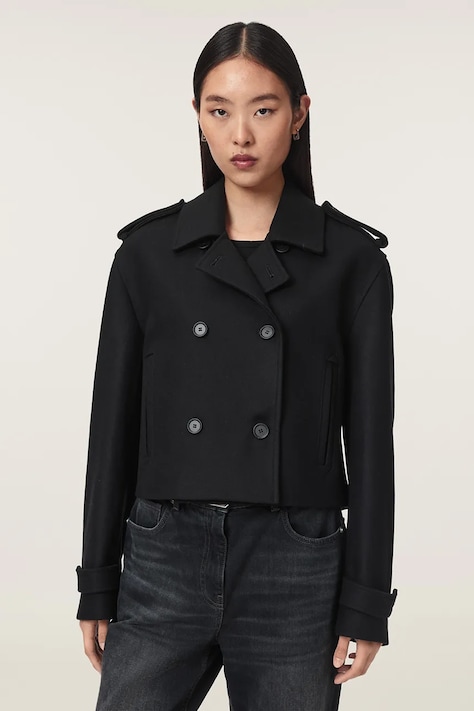 AllSaints Krótka kurtka damska z wełną LOWLA czarna W015OF
