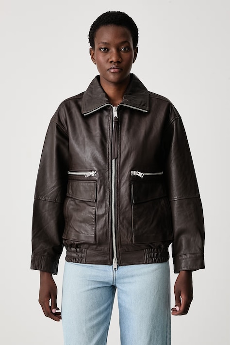 AllSaints Geacă bomber pentru femei din piele ELISE maro W001LF