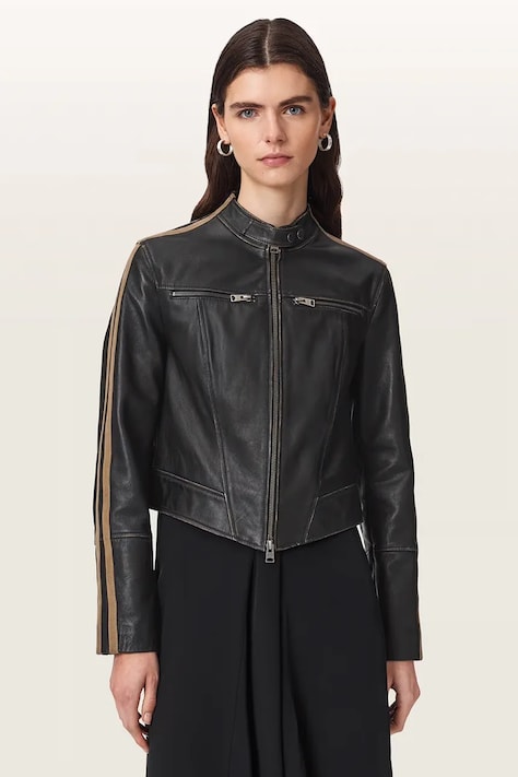 AllSaints Krótka kurtka damska skórzana TIGGY LEATHER JACKET czarna W088LE