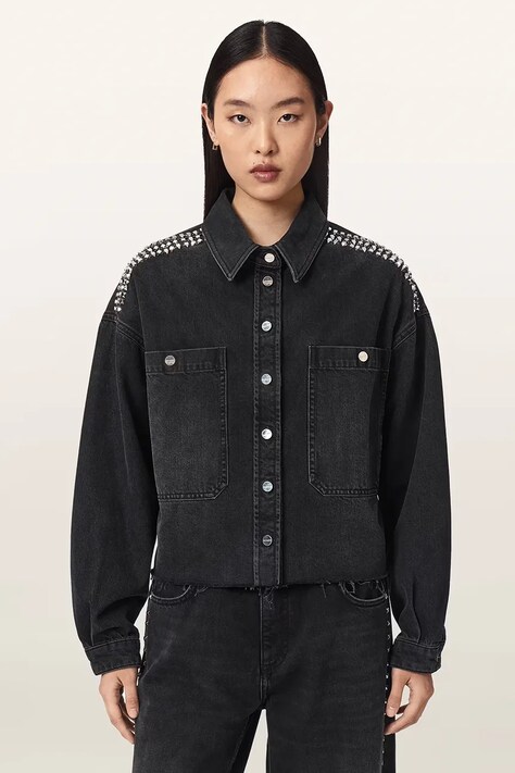 AllSaints Krótka kurtka damska jeansowa NICKY czarna W070PF