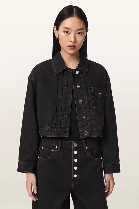 AllSaints Kurtka jeansowa damska BLINK CROPPED JACKET brązowa W035OF