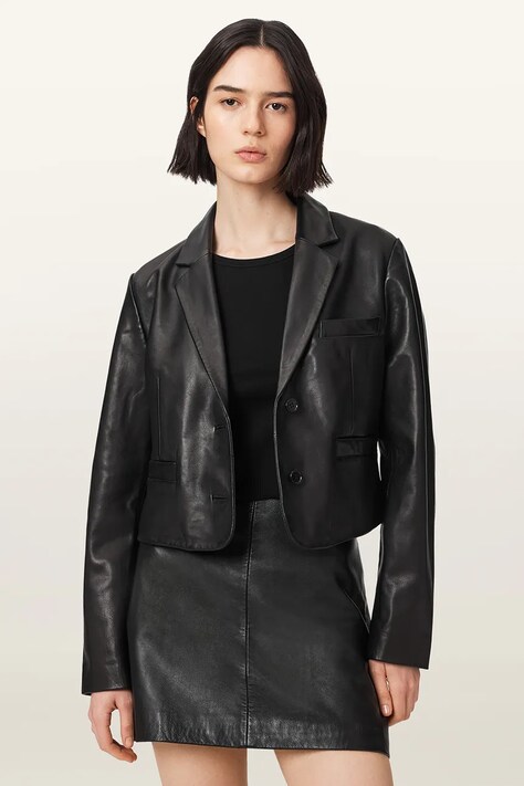 AllSaints Krótka kurtka damska skórzana APTON czarna W013LE