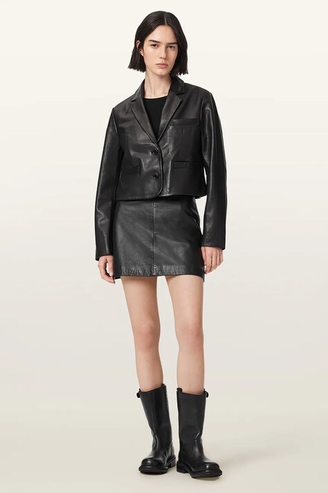 AllSaints коротка куртка жіноча шкіряна APTON — AW26-KUDYWG, чорний — фото 3