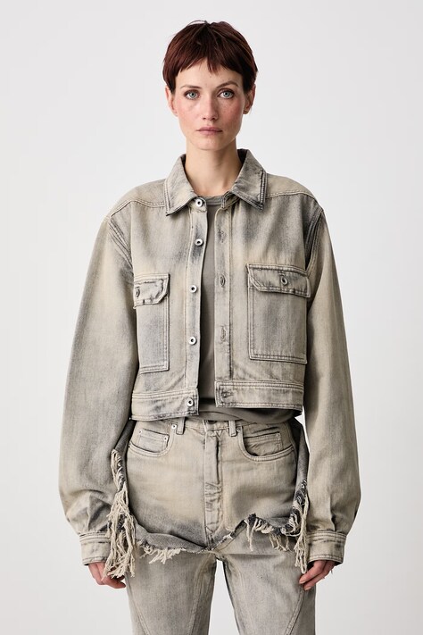 Rick Owens DRKSHDW Τζιν μπουφάν γυναικείο βαμβακερό μπεζ DS02F6702 DMK