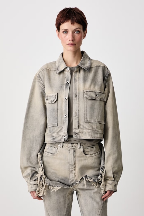 Rick Owens DRKSHDW Τζιν μπουφάν γυναικείο βαμβακερό μπεζ DS02F6702 DMK