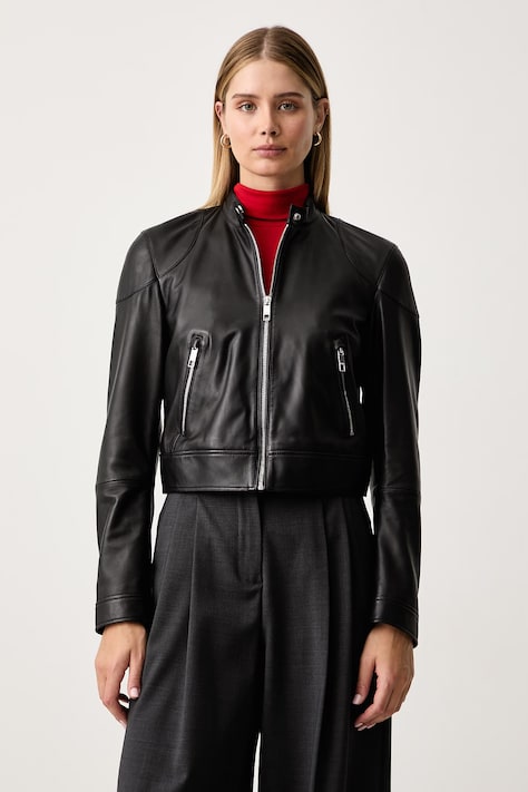 BOSS Jakna za žene od kože Satera crna 50567627
