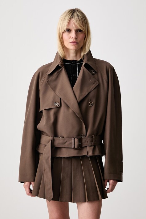 MM6 Maison Margiela krótki trencz damski z wełną brązowy S52AM0361-M35436