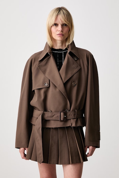 MM6 Maison Margiela krótki trencz damski z wełną brązowy S52AM0361-M35436