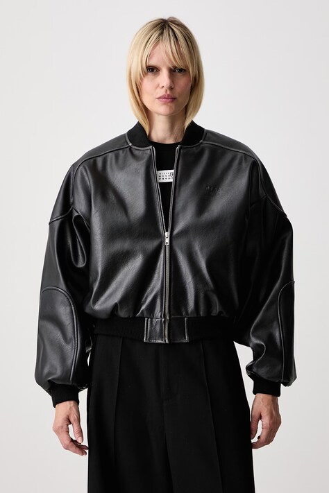 MM6 Maison Margiela bomberka damska z imitacji skóry czarna S52AM0358-M35455