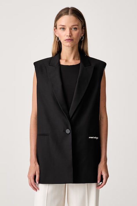 Armani Exchange kamizelka jednorzędowa damska z dodatkiem wełny czarna XW002463 AF26067