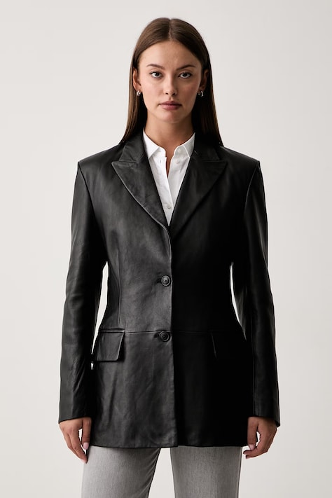 Trussardi kurtka koszulowa damska skórzana czarna Q005A000435N