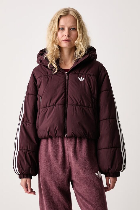 adidas Originals Krátká bunda dámská Adicolor Cropped Hooded Puffer burgundská KR9547