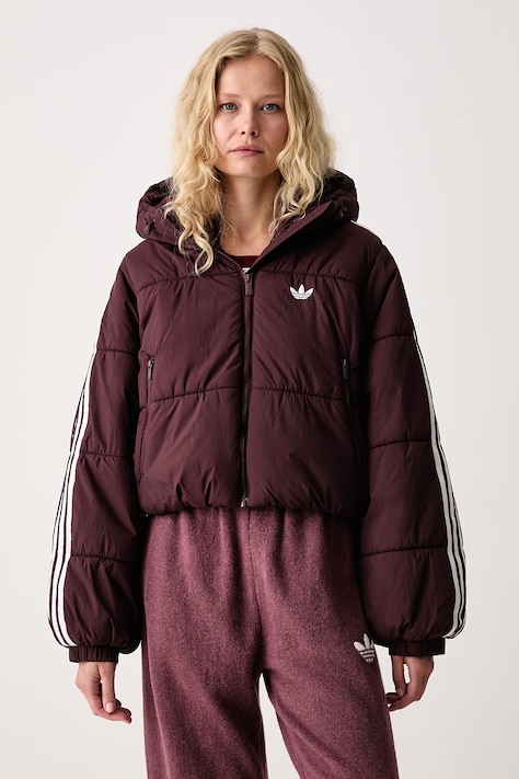 adidas Originals Krótka kurtka damska Adicolor Cropped Hooded Puffer bordowa KR9547