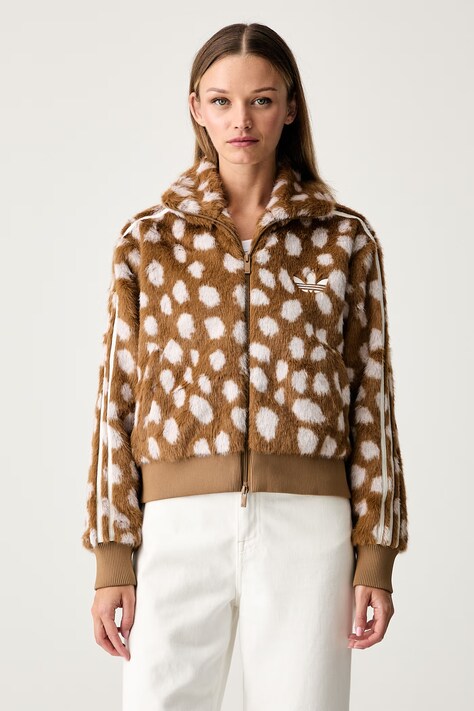 adidas Originals krátka bunda dámska Animal Print Firebird hnedá KT2142
