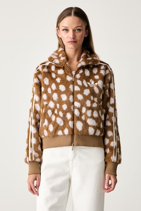 adidas Originals krátka bunda dámska Animal Print Firebird hnedá KT2142