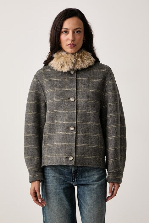 Twinset Kratka jakna za žene s vunom siva 262TP2221