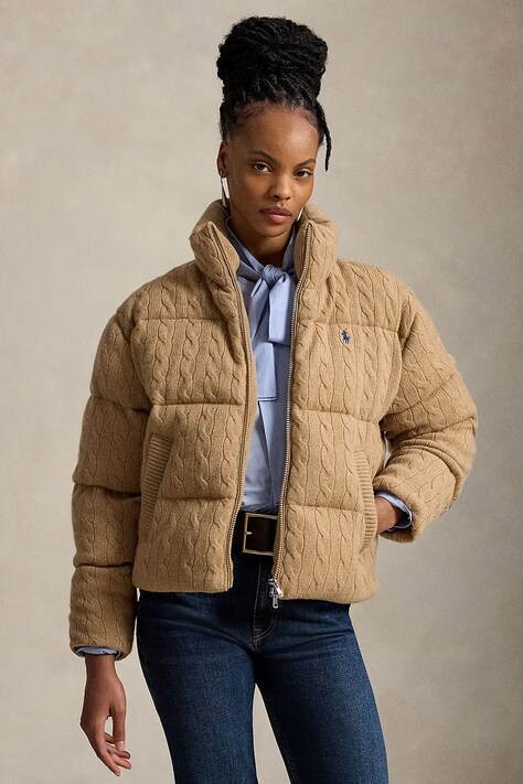 Polo Ralph Lauren kurtka pikowana damska z wełną brązowa 211A10457